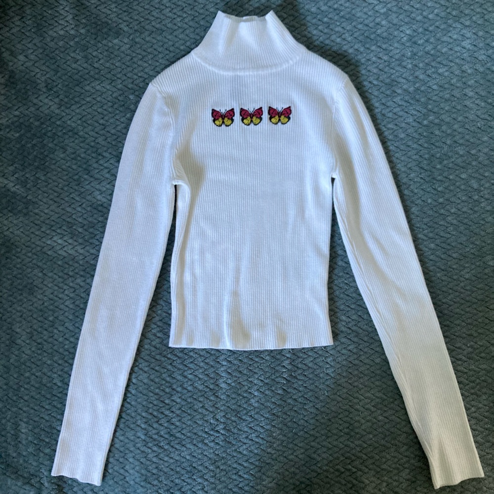 H&M Butterfly Embroidered Ribbed Turtleneck
